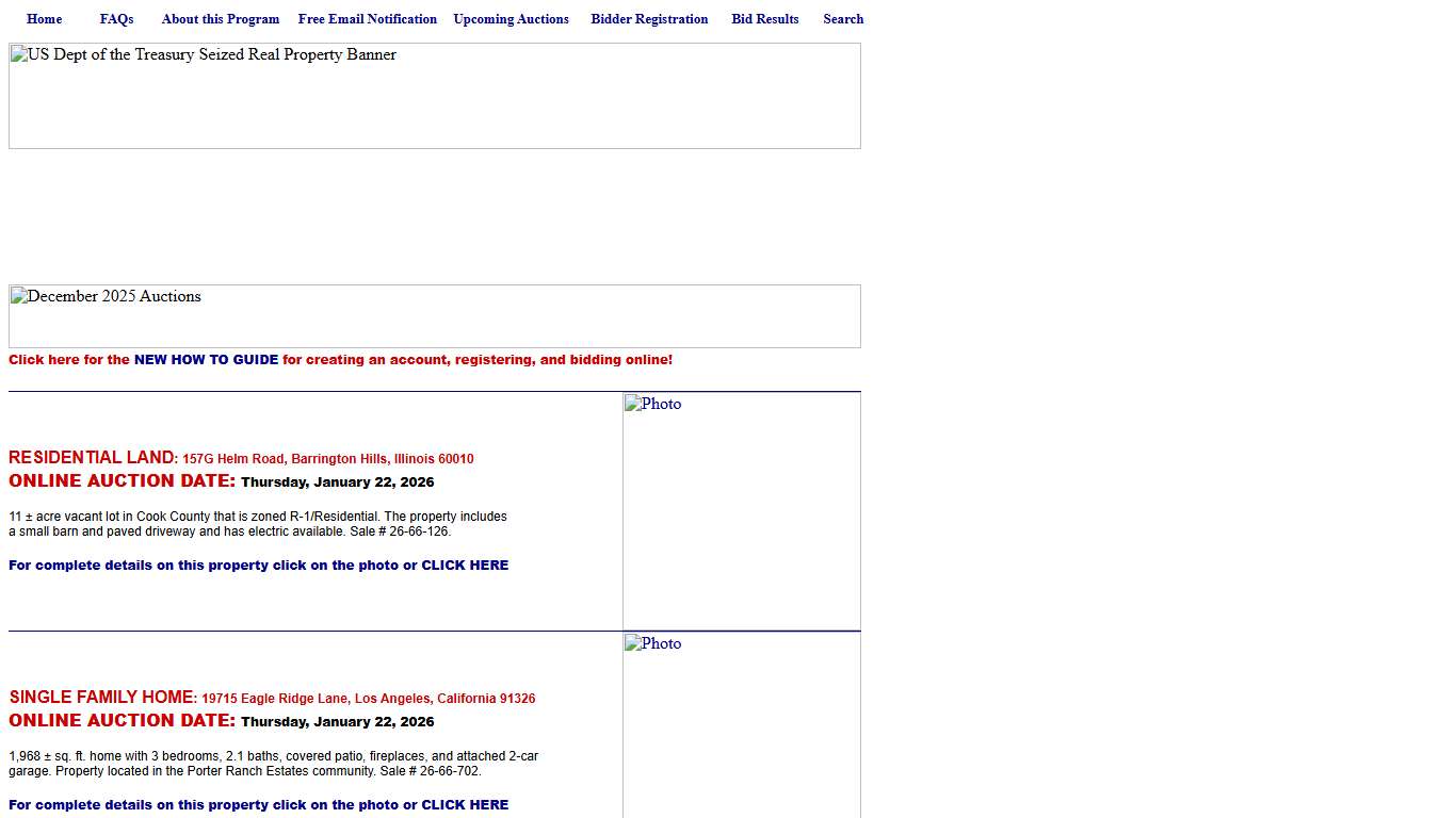 US Dept of the Treasury Seized Real Property Auctions - Upcoming Auctions